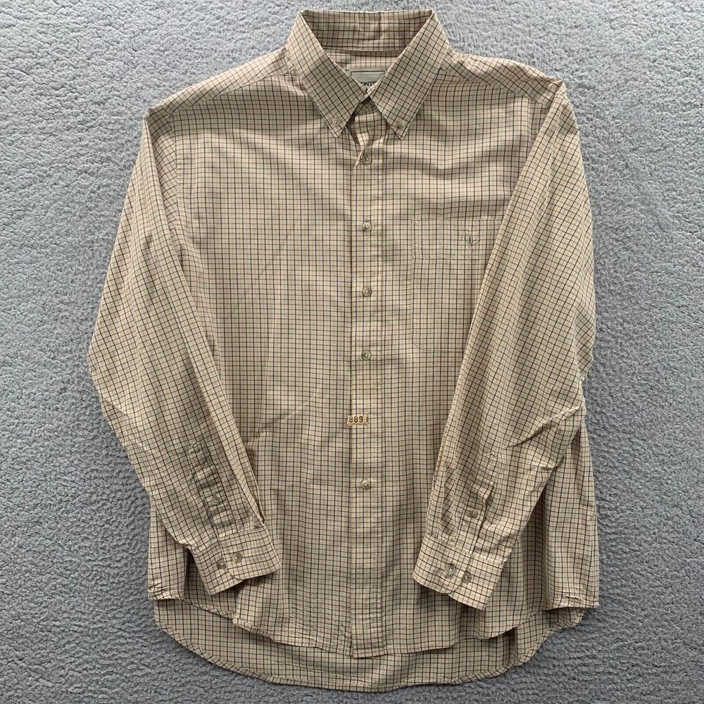 FRONTIER Shirt Mens Large Plaid Button Down Long Sleeve Tan Blue No Tag